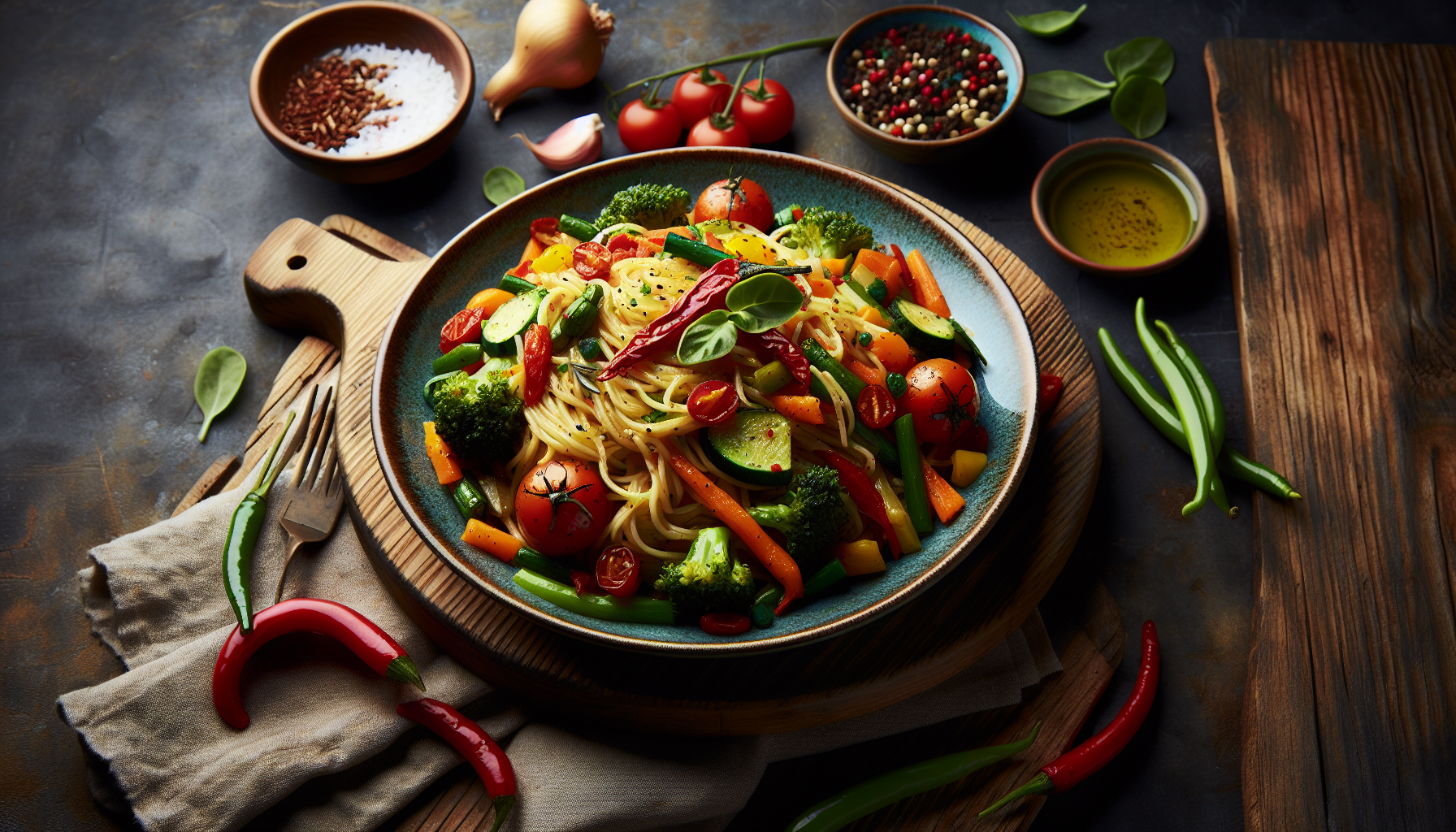 spaghetti di riso con verdure